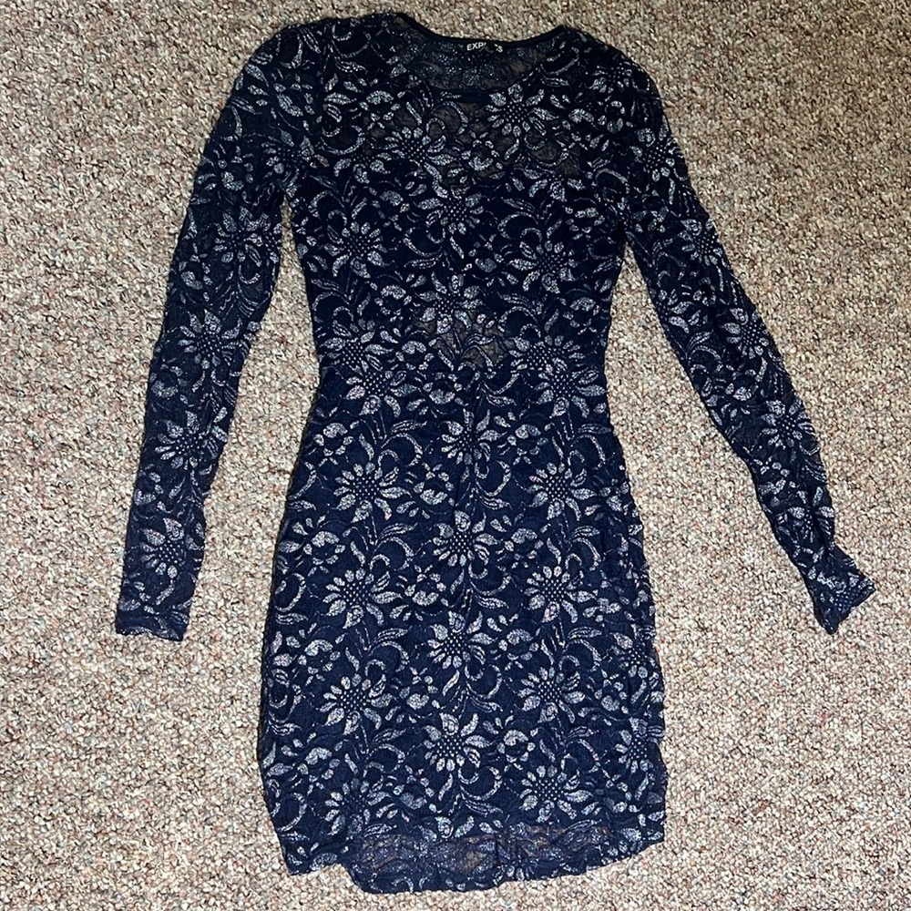 Navy lace long sleeve express dress